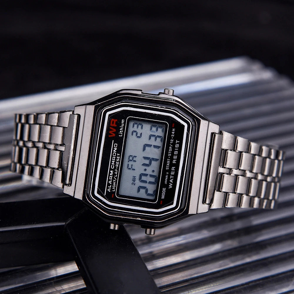 Luxury F91W Band Watch Retro Digital Stainless Steel Sports Military Watches Waterproof Men Women Electronic Wristwatch Clock