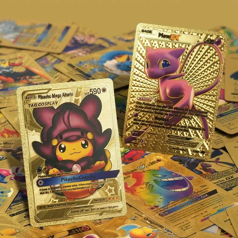 55pieces Pokemon Pikachu cards gold silver black Vmax GX Vstar English Spanish French German Combat Card Collection Toys Gift