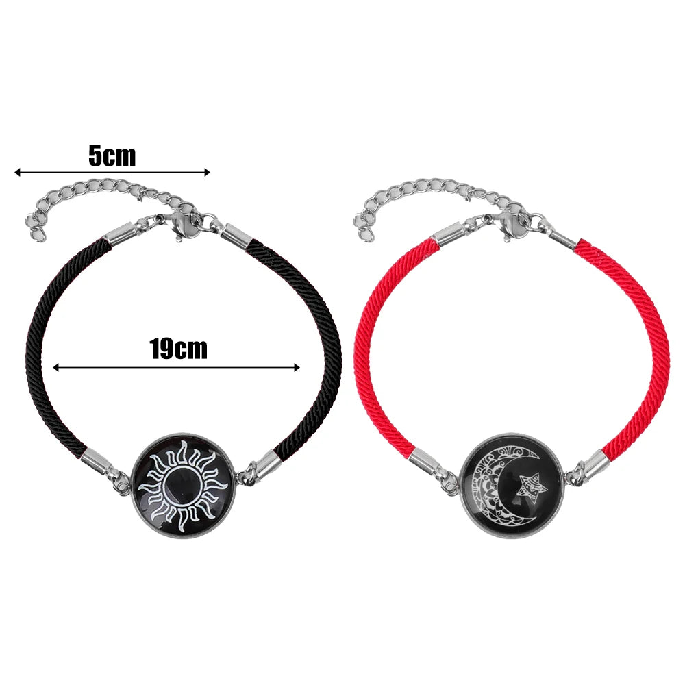 2PCS Couples Bracelet for Women Men Lover Luminous Sun Moon Rope Charm Friendship Girlfriend Party Charm Bracelets Jewelry Gift
