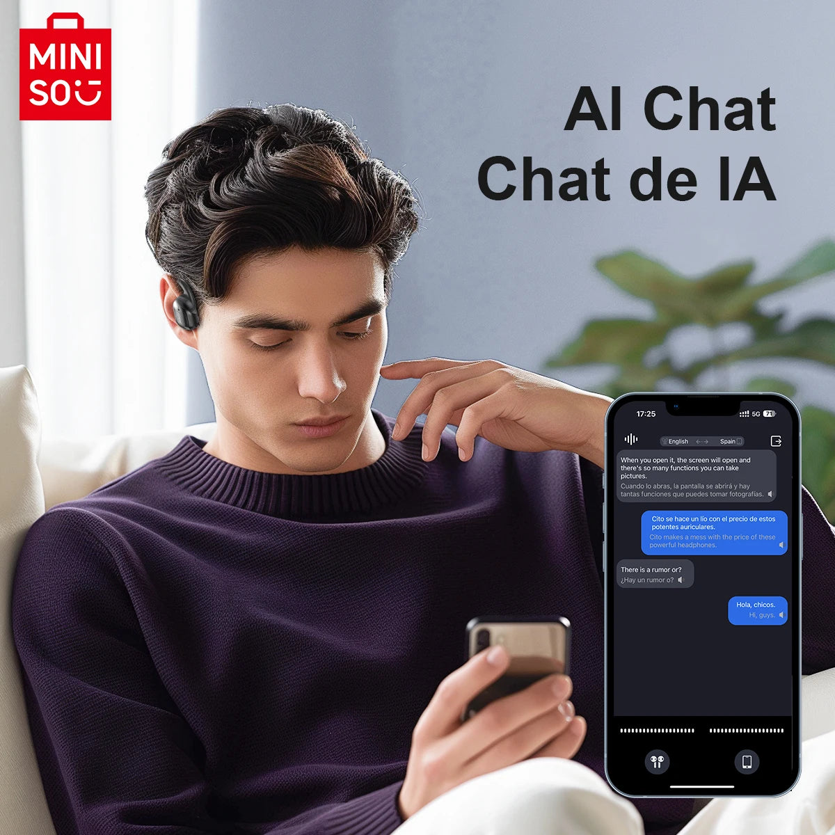 [AI Translator Earphone] MINISO MS162 Bluetooth Translation Earbuds AI Wireless Headphones Office Travel,16mm Driver Unit