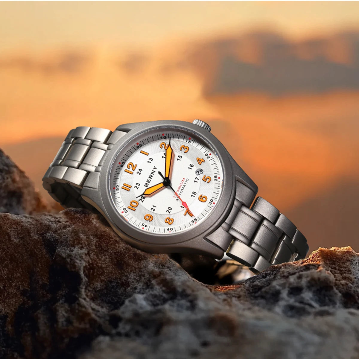 BERNY Titanium Automatic Men's Field Watches Date Sapphire Super Luminous Sports Easy Read Outdoor 10ATM Mechanical Pilot Watch