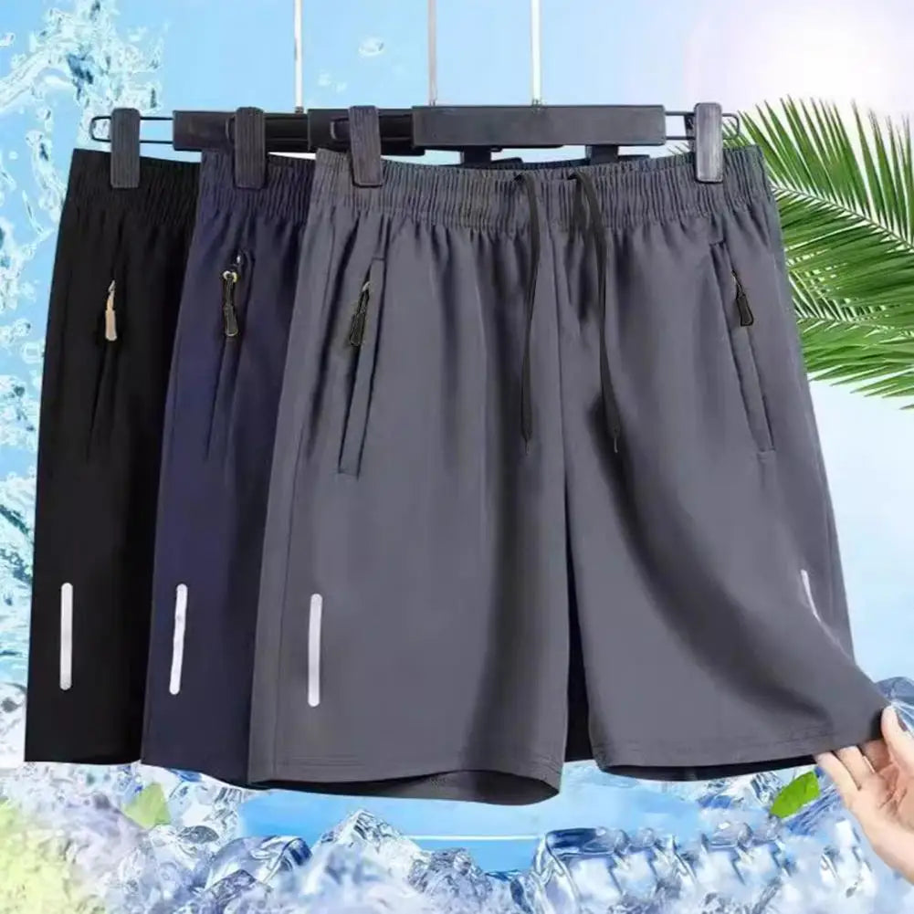 Men Beach Shorts Elastic Drawstring Waist Quick-Drying Casual Short Pants with Reinforced Pockets Street Quick-drying Shorts