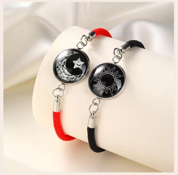 Sun And Moon Couple Bracelet for Women Men, Adjustable  Matching Braided Rope Chain Jewelry Love Gift