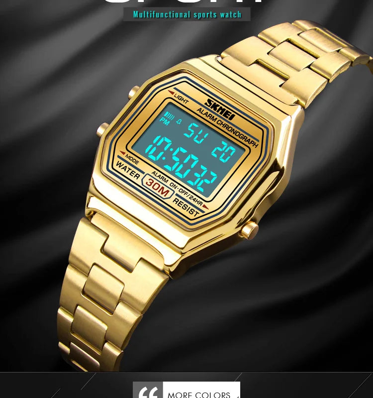 Skmei Women's Digital Sports Waterproof Bracelet Watch Luxury Stainless Steel Strap Shock Resistant Led Chronograph Alarm Clock