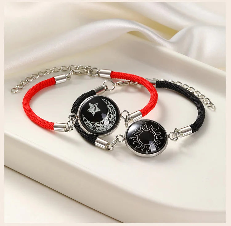 Sun And Moon Couple Bracelet for Women Men, Adjustable  Matching Braided Rope Chain Jewelry Love Gift