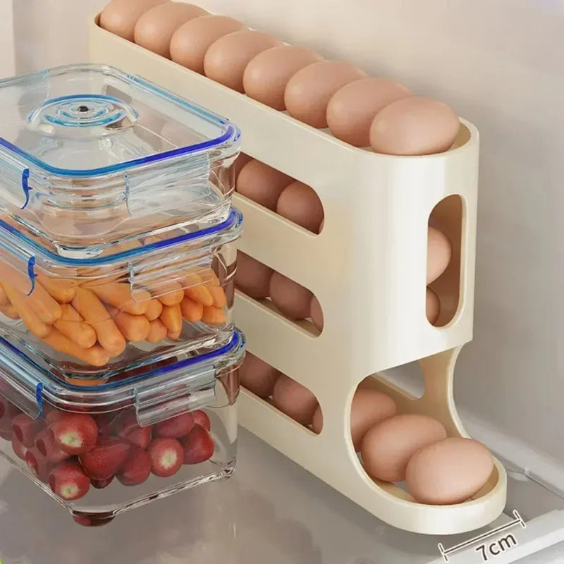 4 Tier Rolling Egg Rack Refrigerator Egg Organizer Container Kitchen Refrigerator Egg Splitter FREE Refrigerator Sticker 50pcs