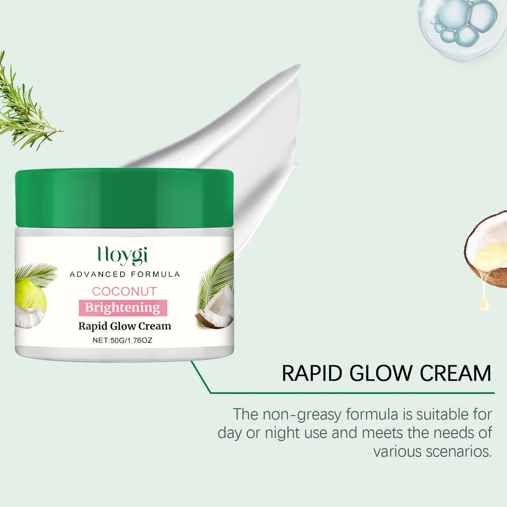 Coconut Brightening & Nourishing Cream: Reduces spots, brightens skin tone, deeply moisturizes