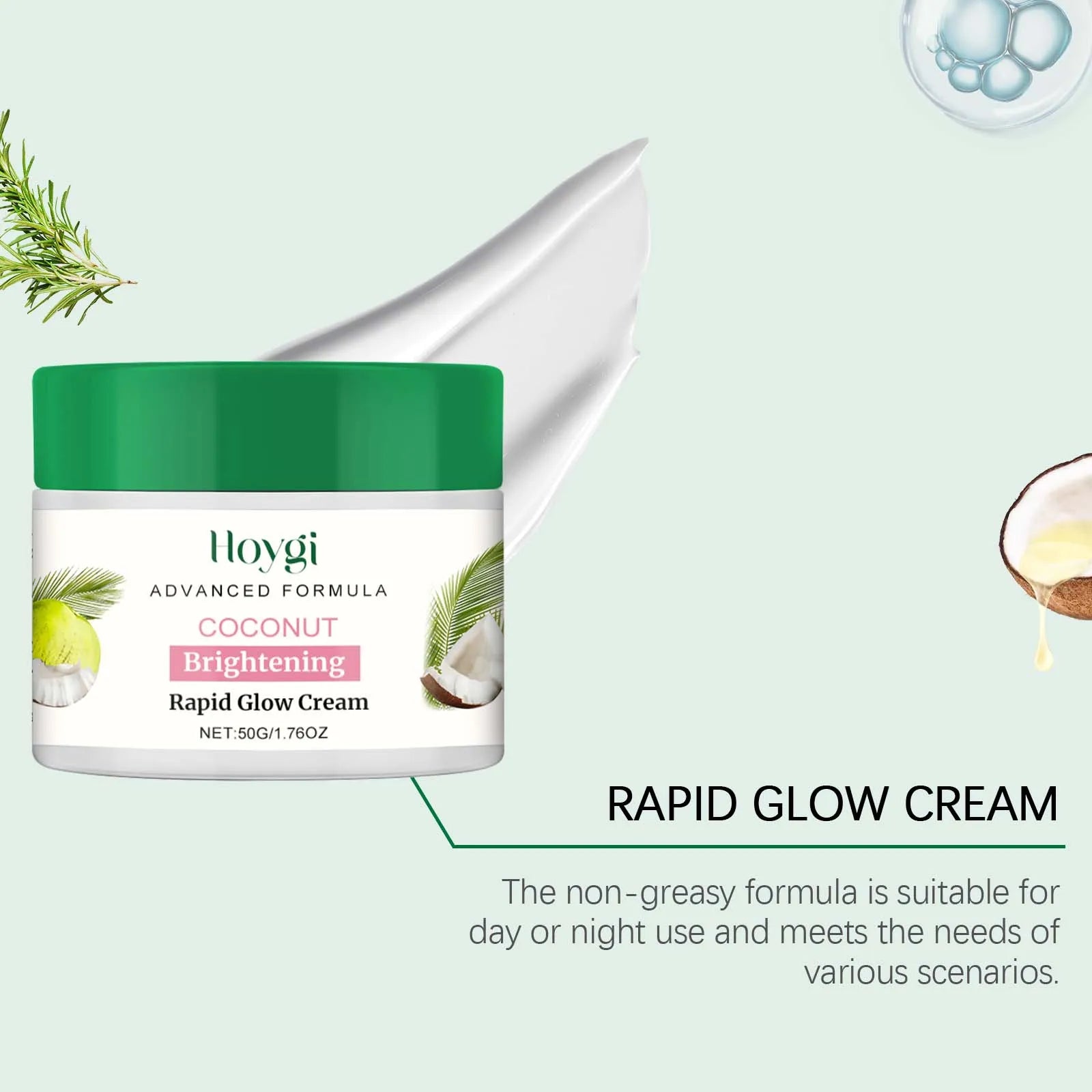 Coconut Brightening & Nourishing Cream: Reduces spots, brightens skin tone, deeply moisturizes