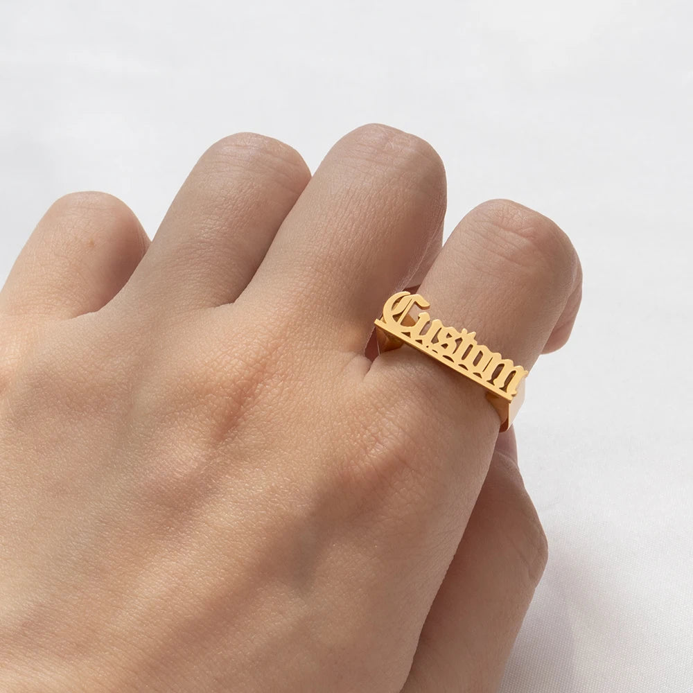 Personalized Stainless Steel Ring Customized Ancient English Name Ring Men's And Women's Jewelry Ring Gift For Family Or Friends