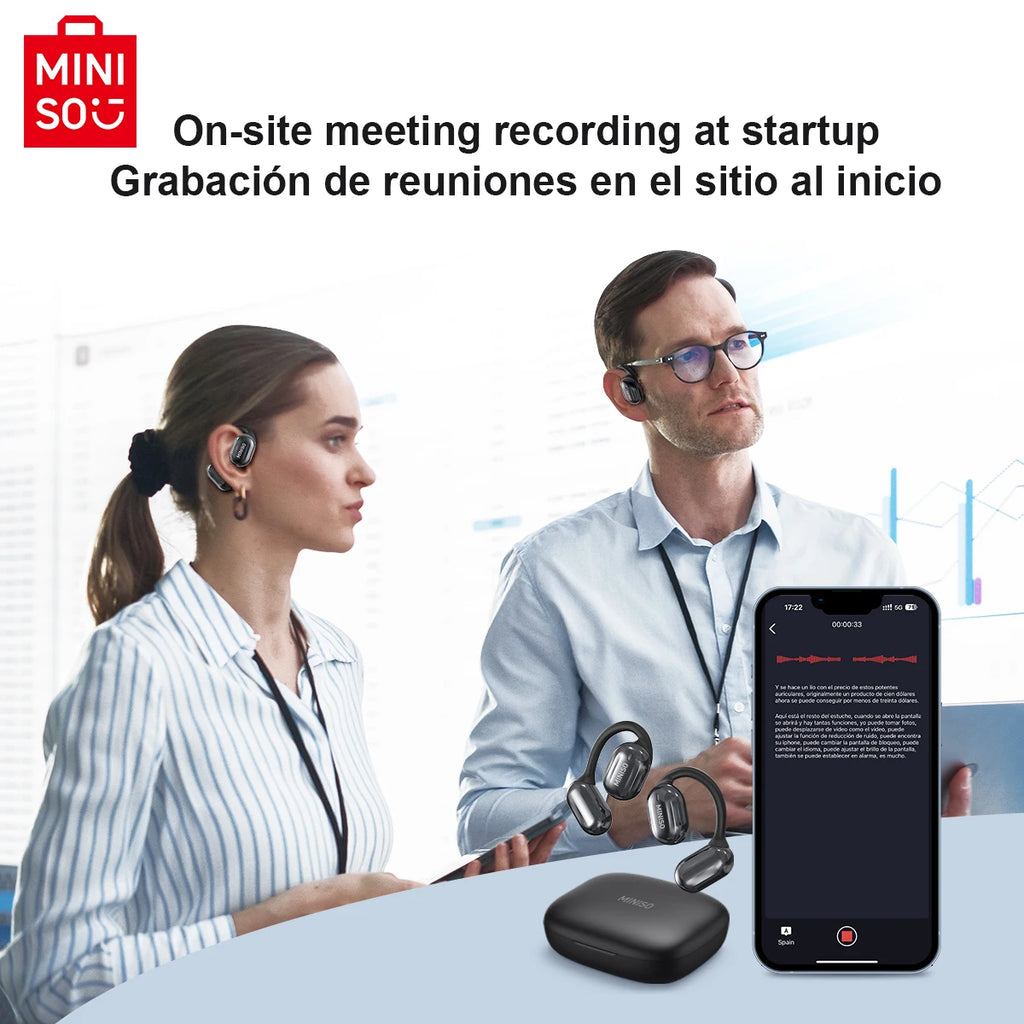 [AI Translator Earphone] MINISO MS162 Bluetooth Translation Earbuds AI Wireless Headphones Office Travel,16mm Driver Unit