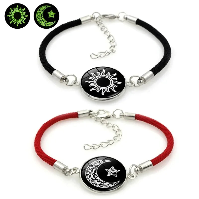 2PCS Couples Bracelet for Women Men Lover Luminous Sun Moon Rope Charm Friendship Girlfriend Party Charm Bracelets Jewelry Gift