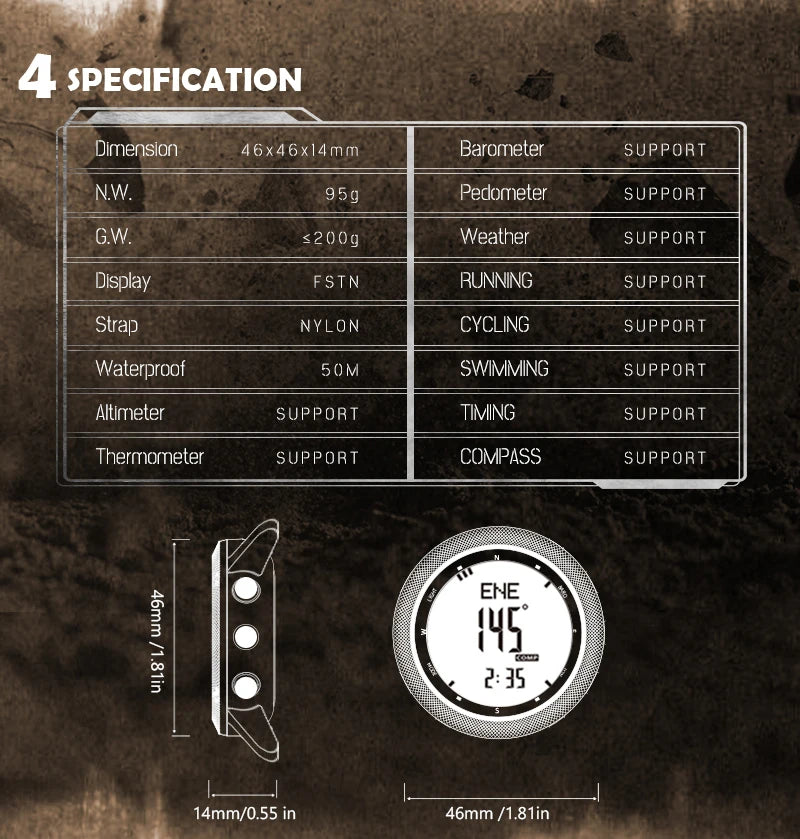 NORTH EDGE DESERT Men's Smart Watch Altimeter Barometer Compass Military Army Smartwatch Swimming Running Clock Waterproof 50m