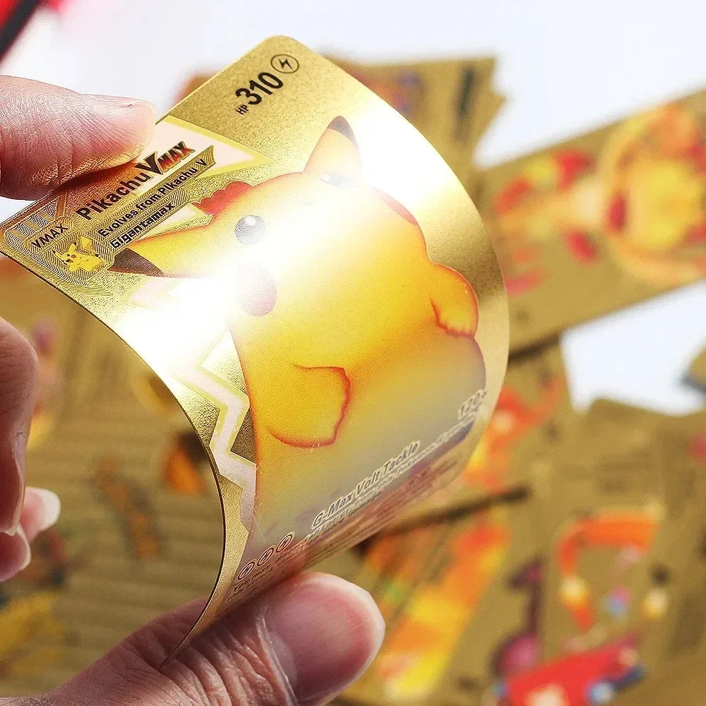 55pieces Pokemon Pikachu cards gold silver black Vmax GX Vstar English Spanish French German Combat Card Collection Toys Gift