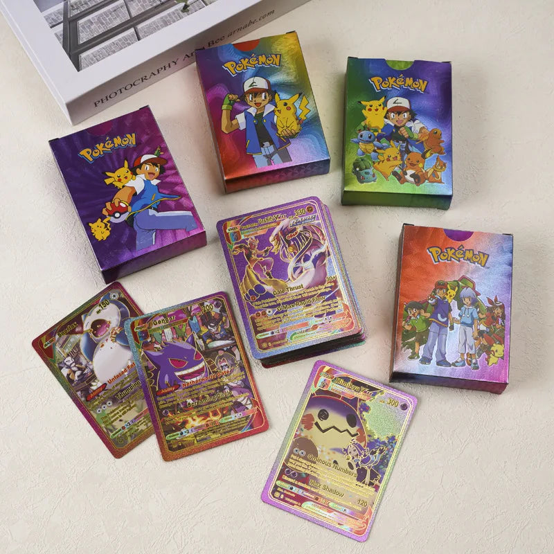 55PCS Pokemon Gold Foil Colorful Card Charizard Pikachu Arceus Silver Rainbow English VSTAR VMAX Card Gift