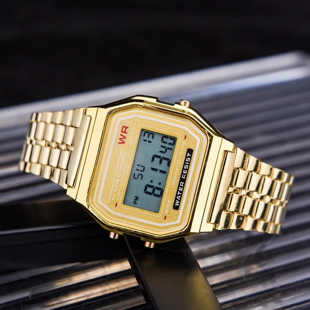 Luxury F91W Band Watch Retro Digital Stainless Steel Sports Military Watches Waterproof Men Women Electronic Wristwatch Clock