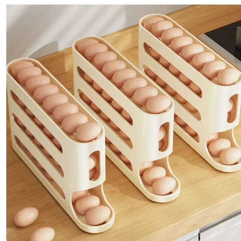 4 Tier Rolling Egg Rack Refrigerator Egg Organizer Container Kitchen Refrigerator Egg Splitter FREE Refrigerator Sticker 50pcs
