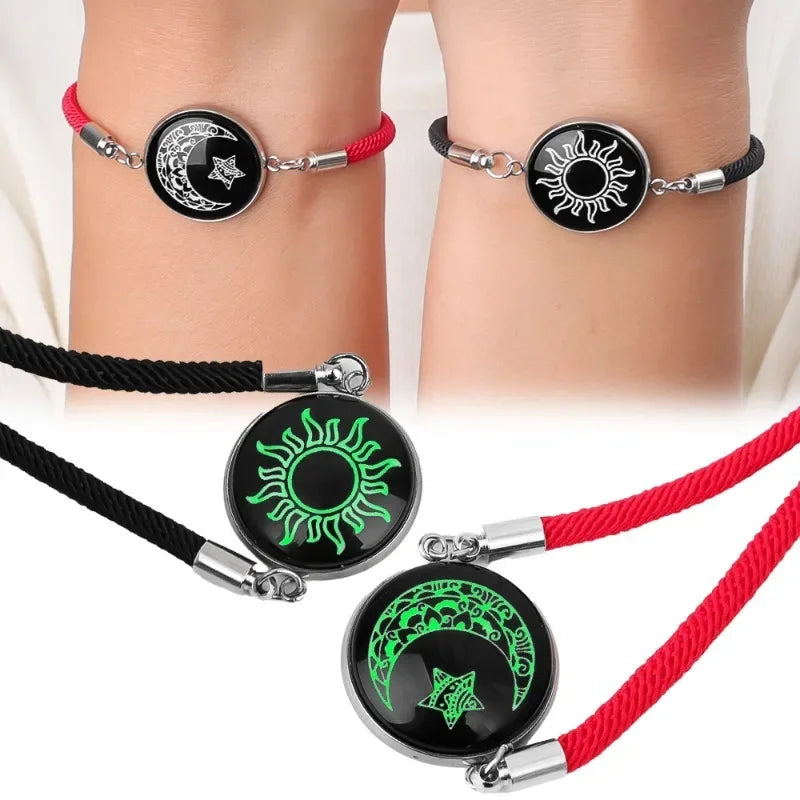 2PCS Couples Bracelet for Women Men Lover Luminous Sun Moon Rope Charm Friendship Girlfriend Party Charm Bracelets Jewelry Gift