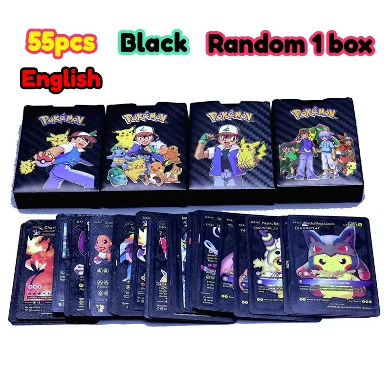 55pcs Boxed Pikachu Gold Silver Black 7color VSTAR GX V VMAX Card English Game Battle Carte Trading Collection Cards Gifts