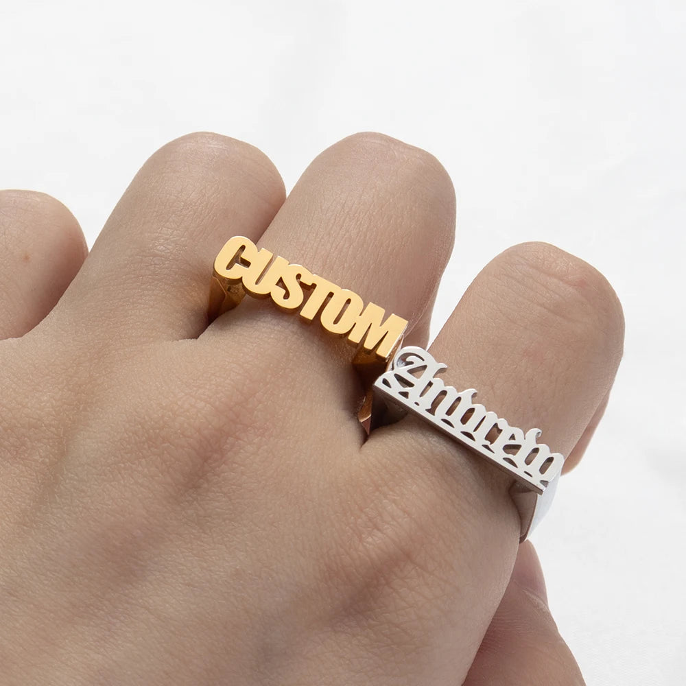 Personalized Stainless Steel Ring Customized Ancient English Name Ring Men's And Women's Jewelry Ring Gift For Family Or Friends