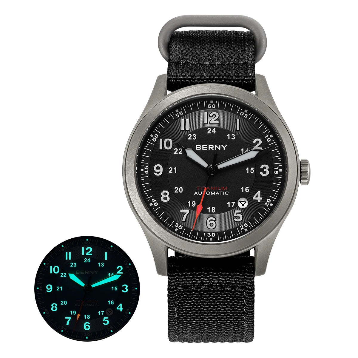BERNY Titanium Automatic Men's Field Watches Date Sapphire Super Luminous Sports Easy Read Outdoor 10ATM Mechanical Pilot Watch