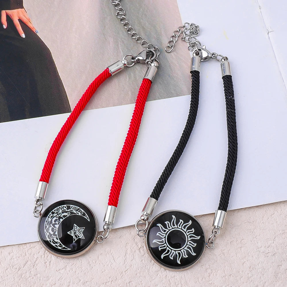 2PCS Couples Bracelet for Women Men Lover Luminous Sun Moon Rope Charm Friendship Girlfriend Party Charm Bracelets Jewelry Gift