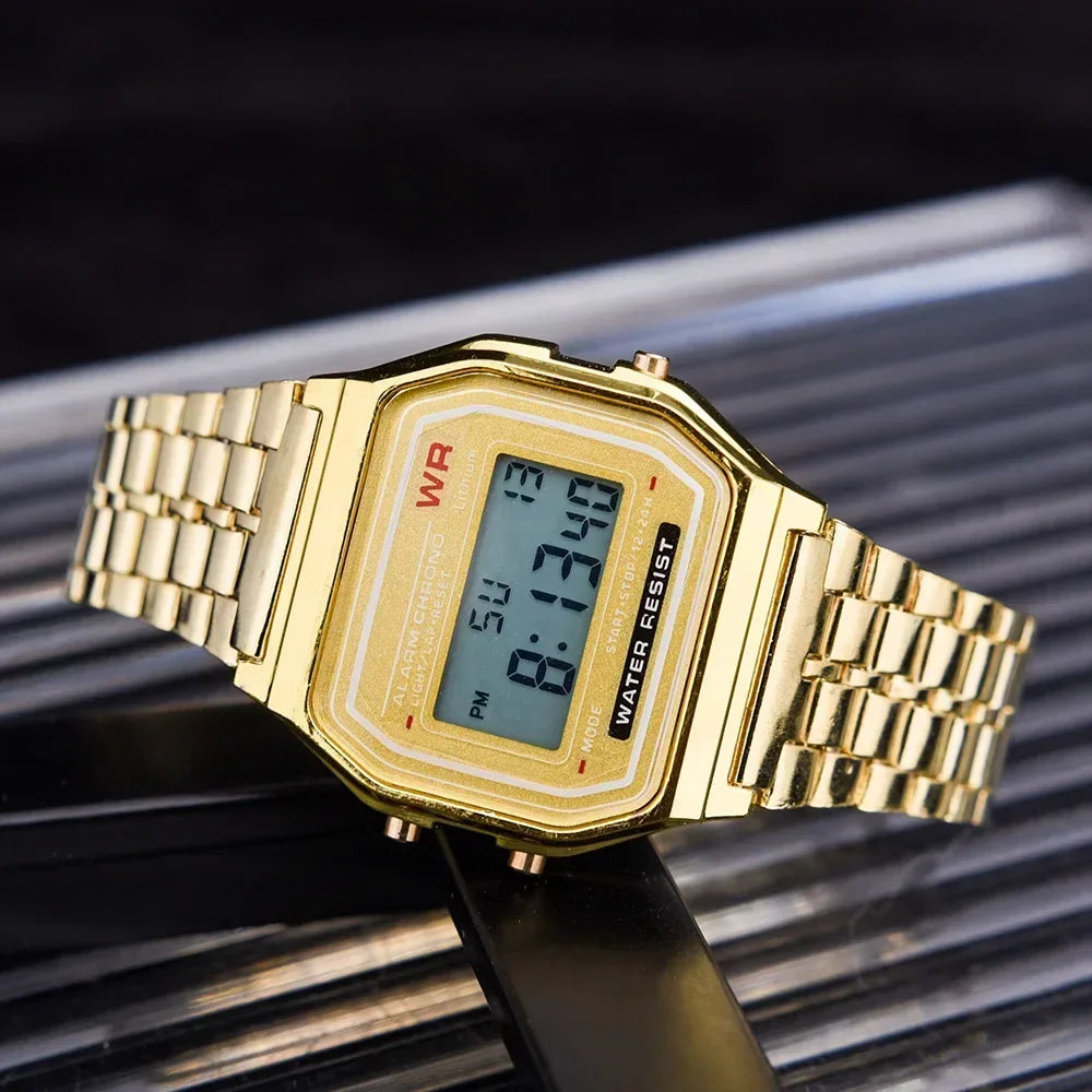 Luxury F91W Band Watch Retro Digital Stainless Steel Sports Military Watches Waterproof Men Women Electronic Wristwatch Clock
