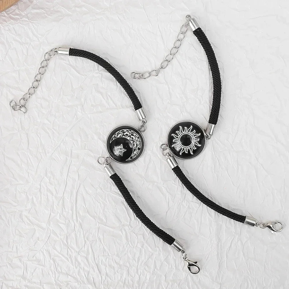 2PCS Couples Bracelet for Women Men Lover Luminous Sun Moon Rope Charm Friendship Girlfriend Party Charm Bracelets Jewelry Gift