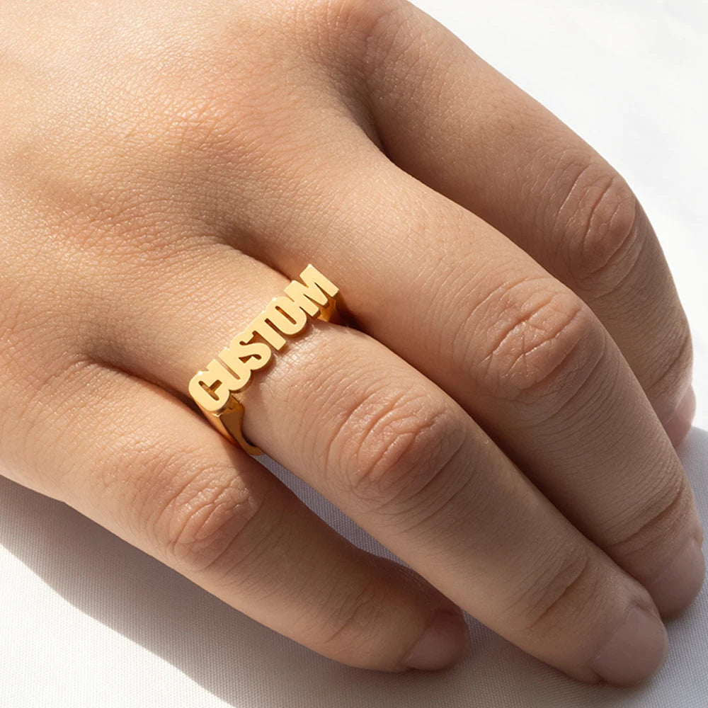 Personalized Stainless Steel Ring Customized Ancient English Name Ring Men's And Women's Jewelry Ring Gift For Family Or Friends