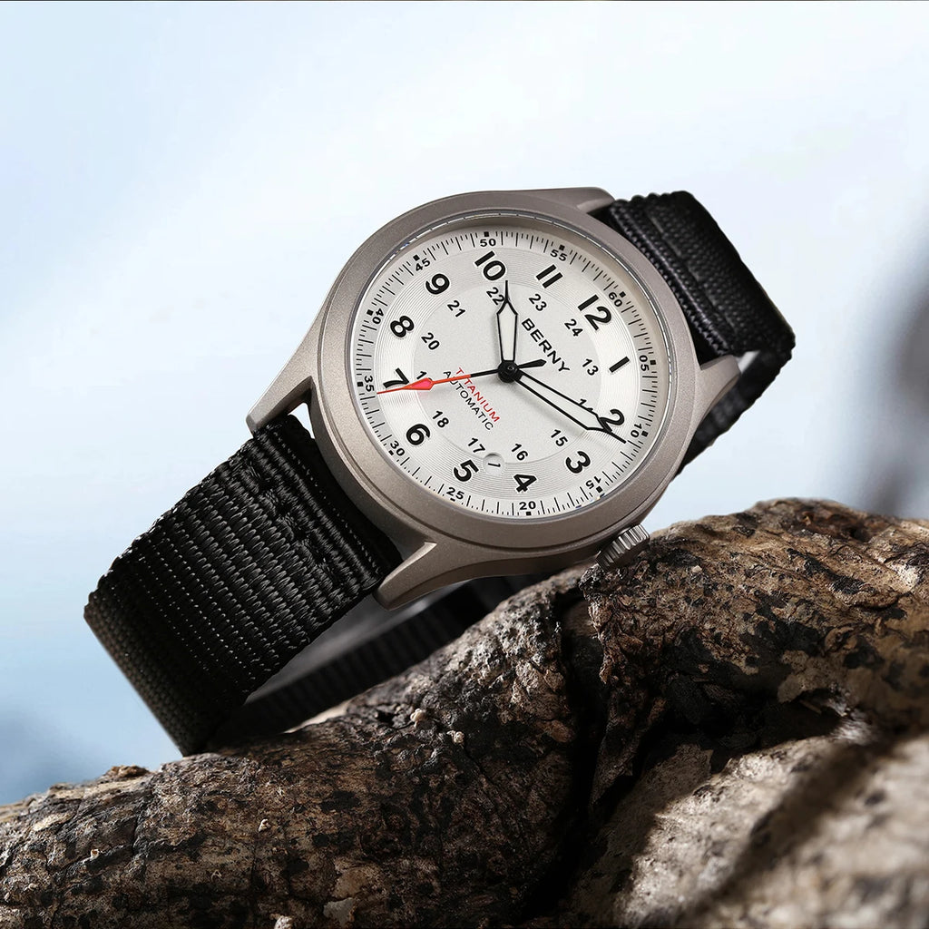 BERNY Titanium Automatic Men's Field Watches Date Sapphire Super Luminous Sports Easy Read Outdoor 10ATM Mechanical Pilot Watch